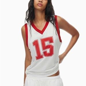 Aritzia White & Red Graphic Jersey Tank Top